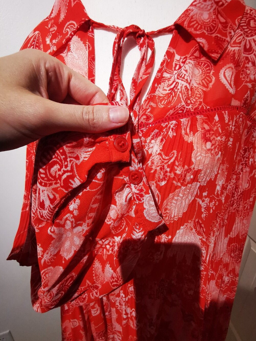 Love & Legend Coral Floral Peasant Tunic Blouse Plus Size Boho Tie Neck S22 - Picture 5 of 11